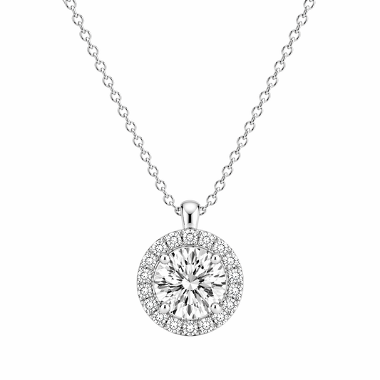 Round Cut With Halo Lab Grown Diamond Pendant with Chain ✧ 1–4 Carat