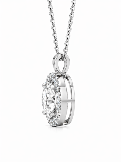 Round Cut With Halo Lab Grown Diamond Pendant with Chain ✧ 1–4 Carat