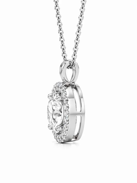 Round Cut With Halo Lab Grown Diamond Pendant with Chain ✧ 1–4 Carat