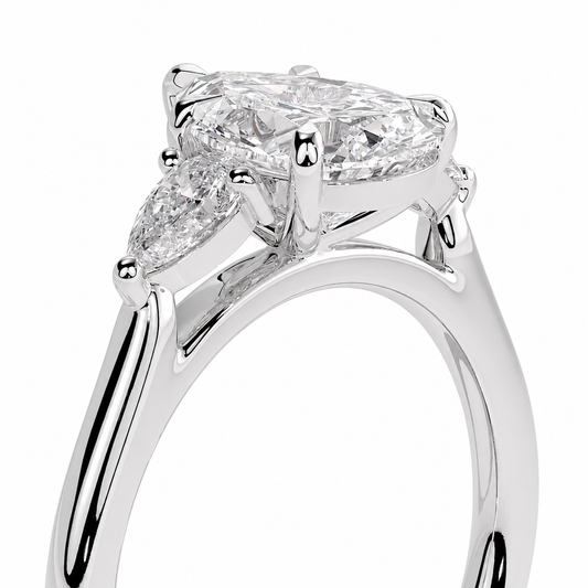 Pear Cut Lab Grown Trilogy Diamond Ring With Pear Cut Side Stones ✧ 1-4 Carat