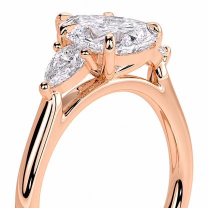 Pear Cut Lab Grown Trilogy Diamond Ring With Pear Cut Side Stones ✧ 1-4 Carat