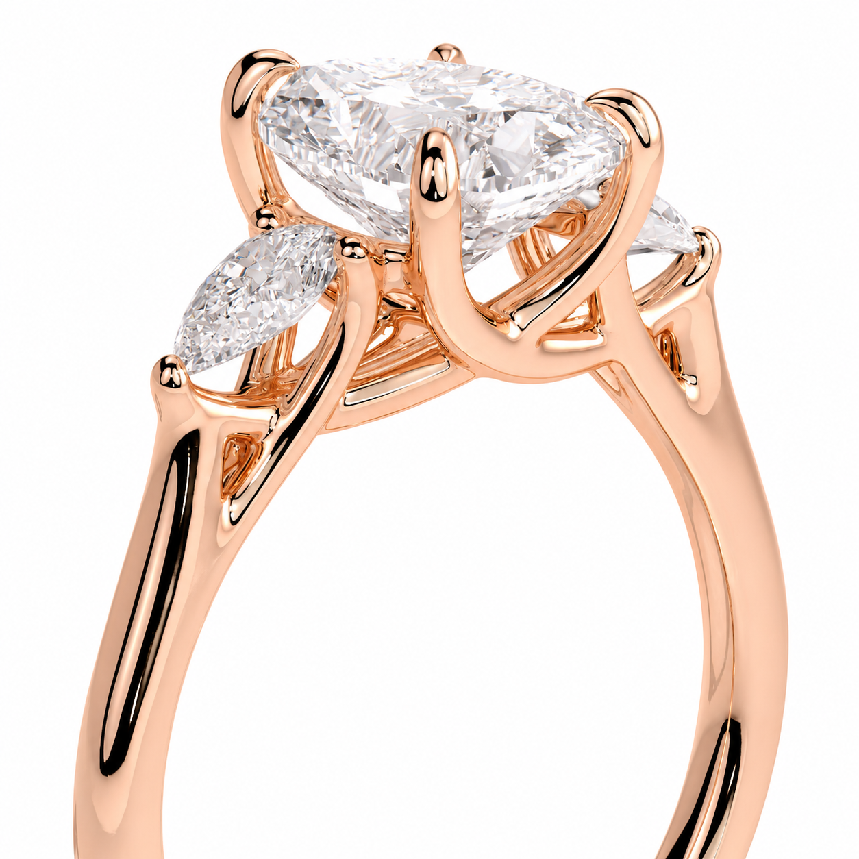 Cushion Cut Lab Grown Trilogy Diamond Ring With Pear Cut Side Stones ✧ 1-4 Carat