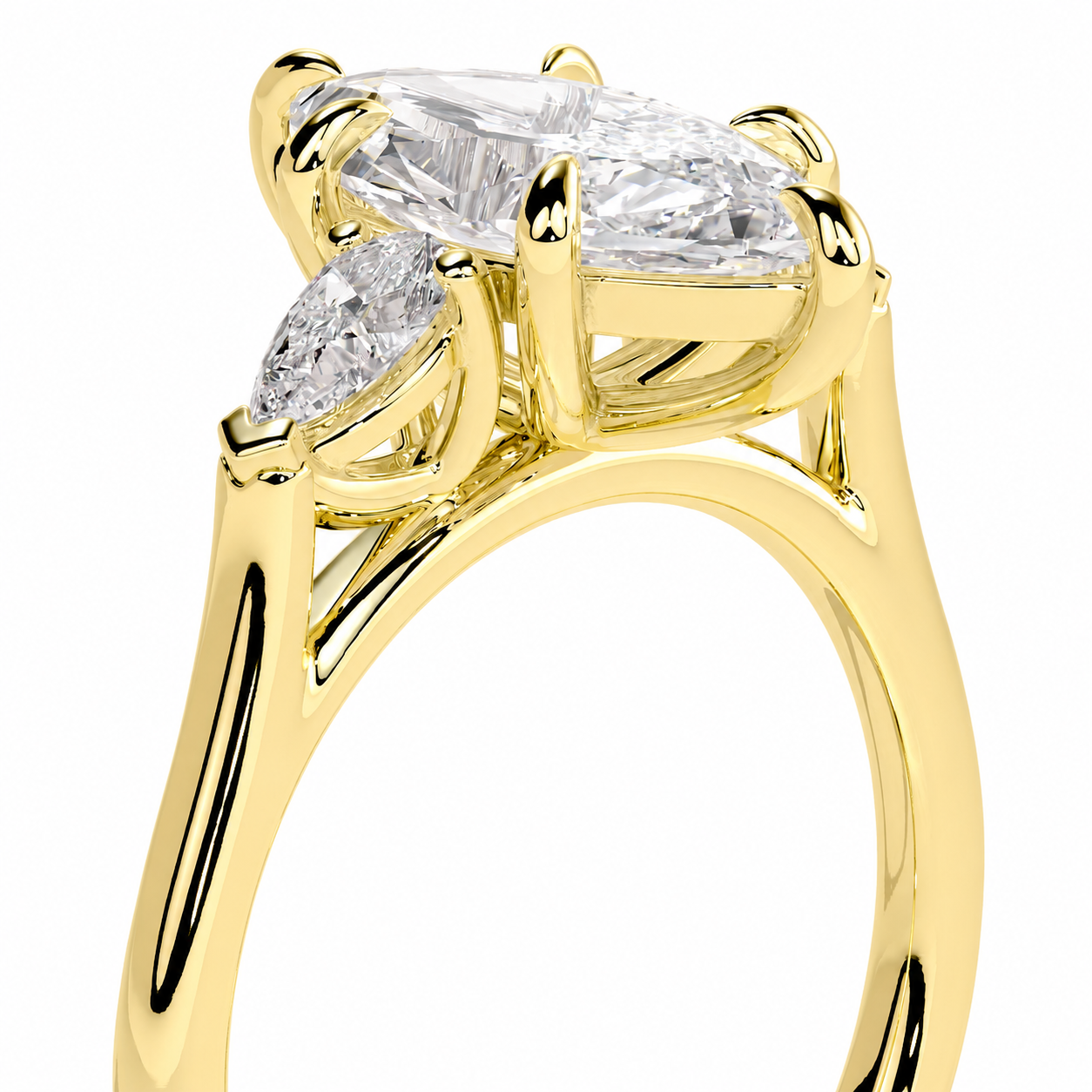 Marquise Cut Lab Grown Trilogy Diamond Ring With Pear Cut Side Stones ✧ 1-4 Carat