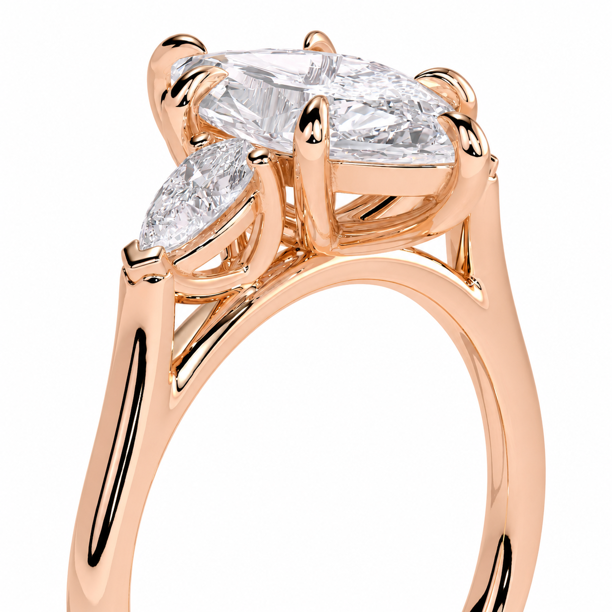 Marquise Cut Lab Grown Trilogy Diamond Ring With Pear Cut Side Stones ✧ 1-4 Carat