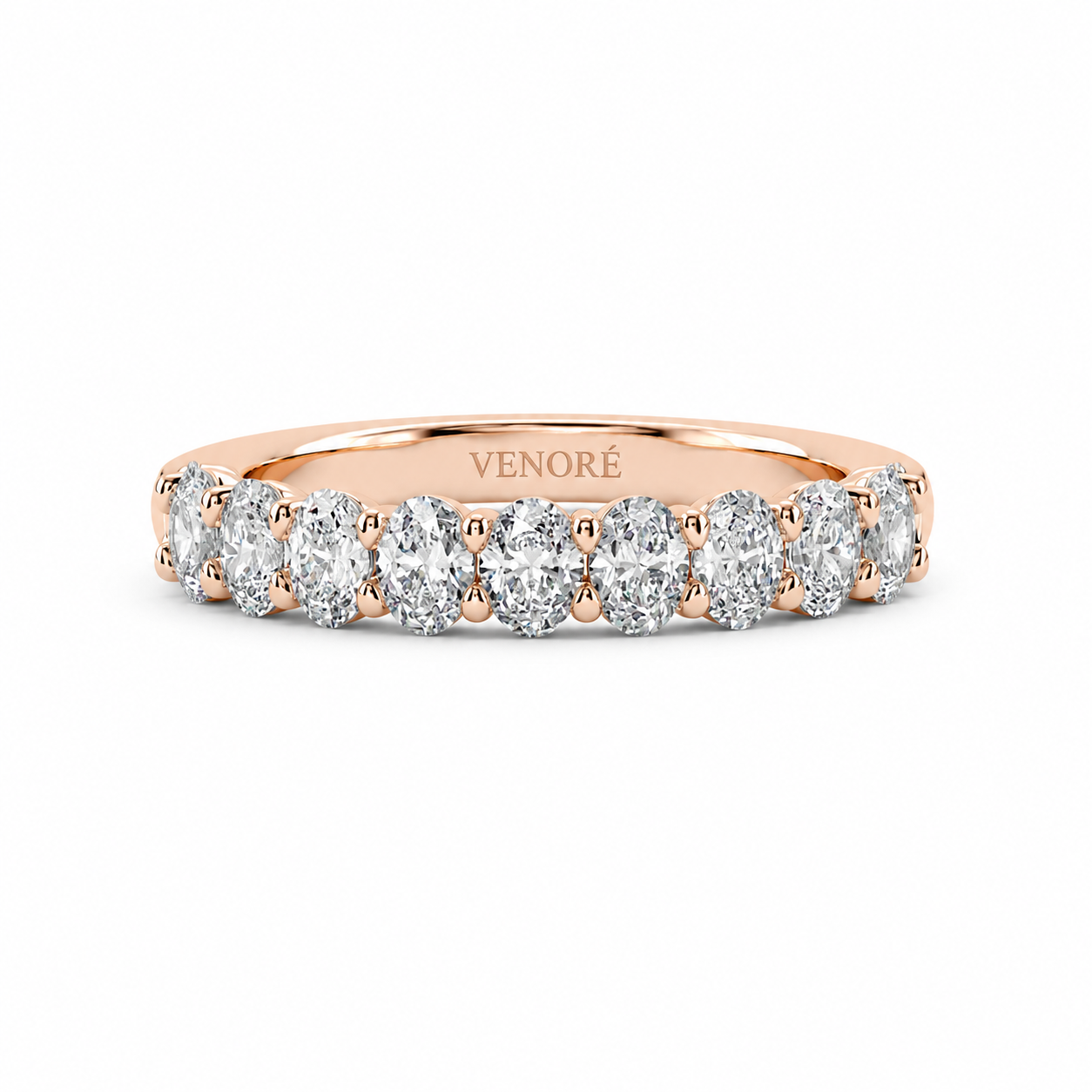 Half Eternity Ring With Shared Prong Setting Oval Cut Lab Grown Diamonds ✧ 1.30 Carat