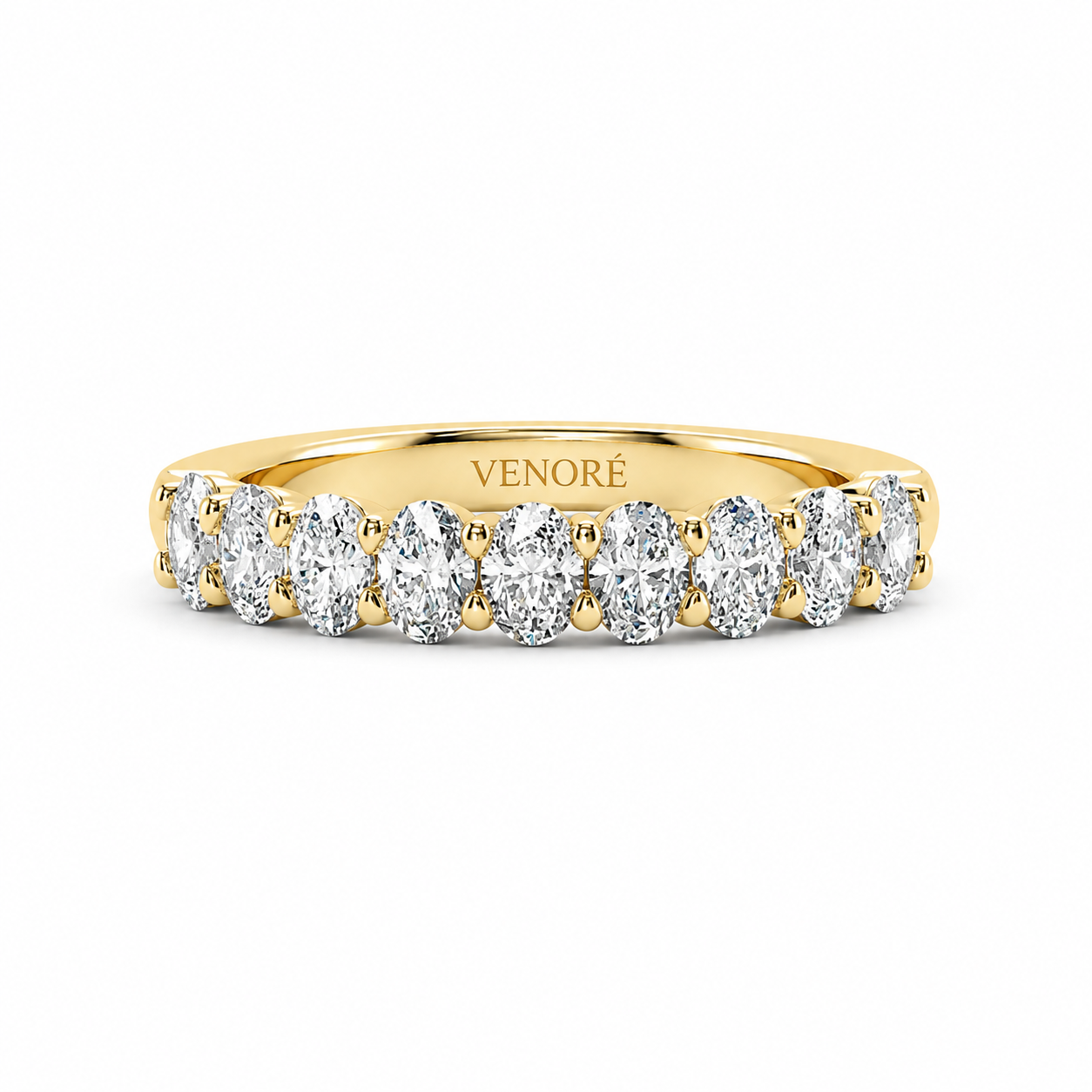 Half Eternity Ring With Shared Prong Setting Oval Cut Lab Grown Diamonds ✧ 1.30 Carat