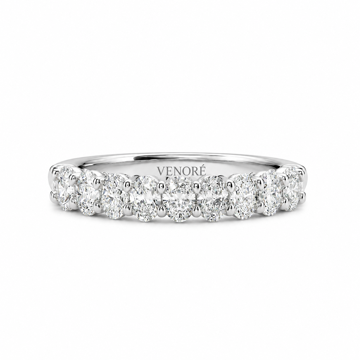 Half Eternity Ring With Shared Prong Setting Oval Cut Lab Grown Diamonds ✧ 1.30 Carat