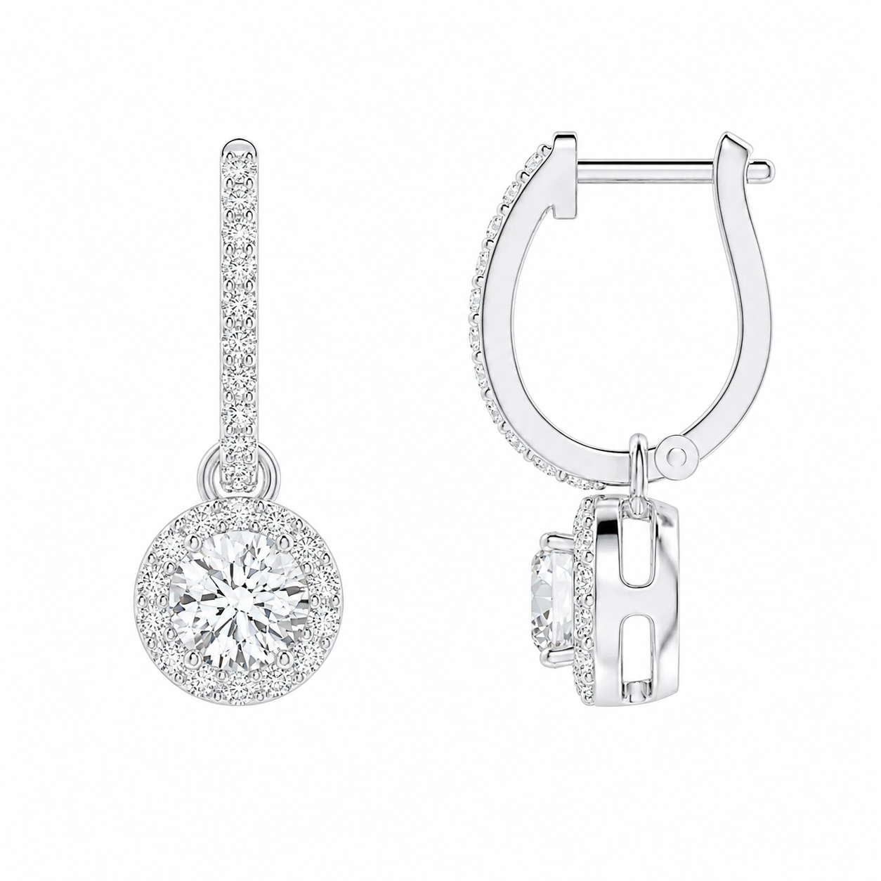 Round Cut With Halo Lab Grown Diamond Drop Earrings ✧ 1 Carat