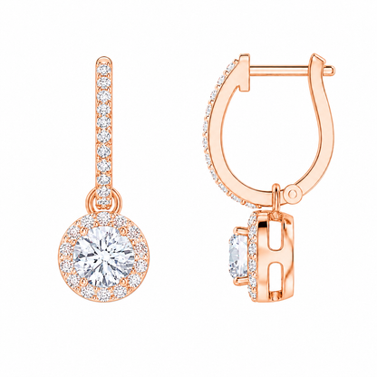 Round Cut With Halo Lab Grown Diamond Drop Earrings ✧ 1 Carat