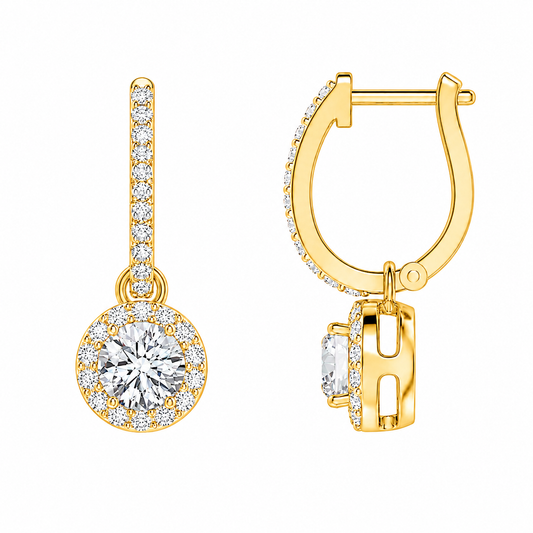 Round Cut With Halo Lab Grown Diamond Drop Earrings ✧ 1 Carat