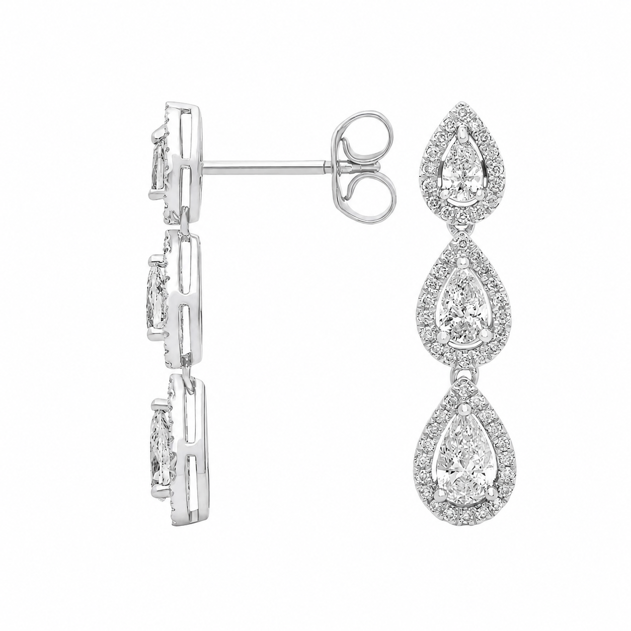 Geneviève Pear Cut Halo Lab Grown Diamond Drop Earrings ✧ 1.6 Carat