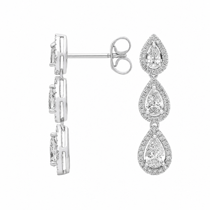 Geneviève Pear Cut Halo Lab Grown Diamond Drop Earrings ✧ 1.6 Carat