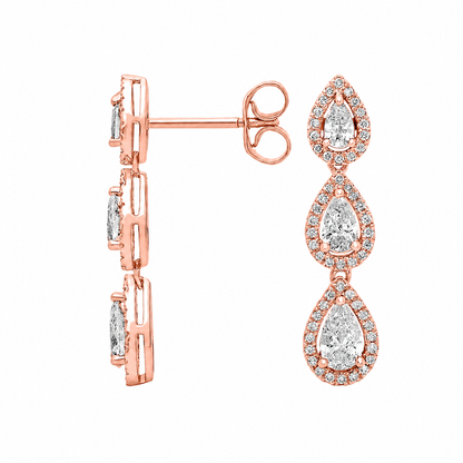 Geneviève Pear Cut Halo Lab Grown Diamond Drop Earrings ✧ 1.6 Carat