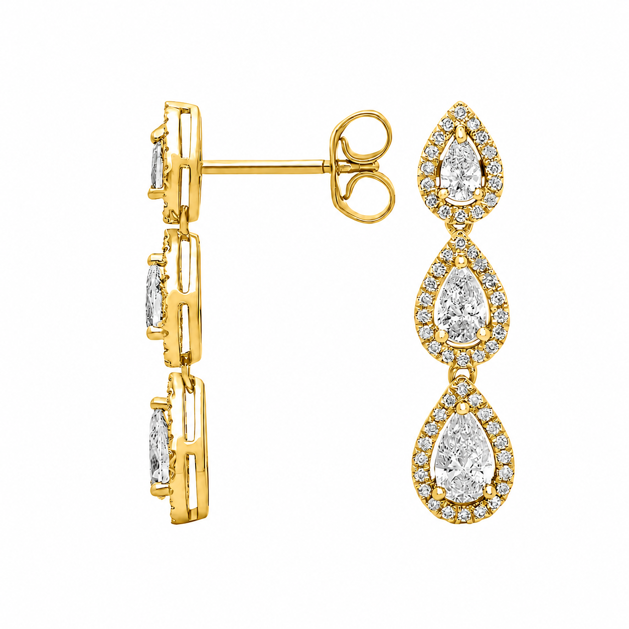 Geneviève Pear Cut Halo Lab Grown Diamond Drop Earrings ✧ 1.6 Carat