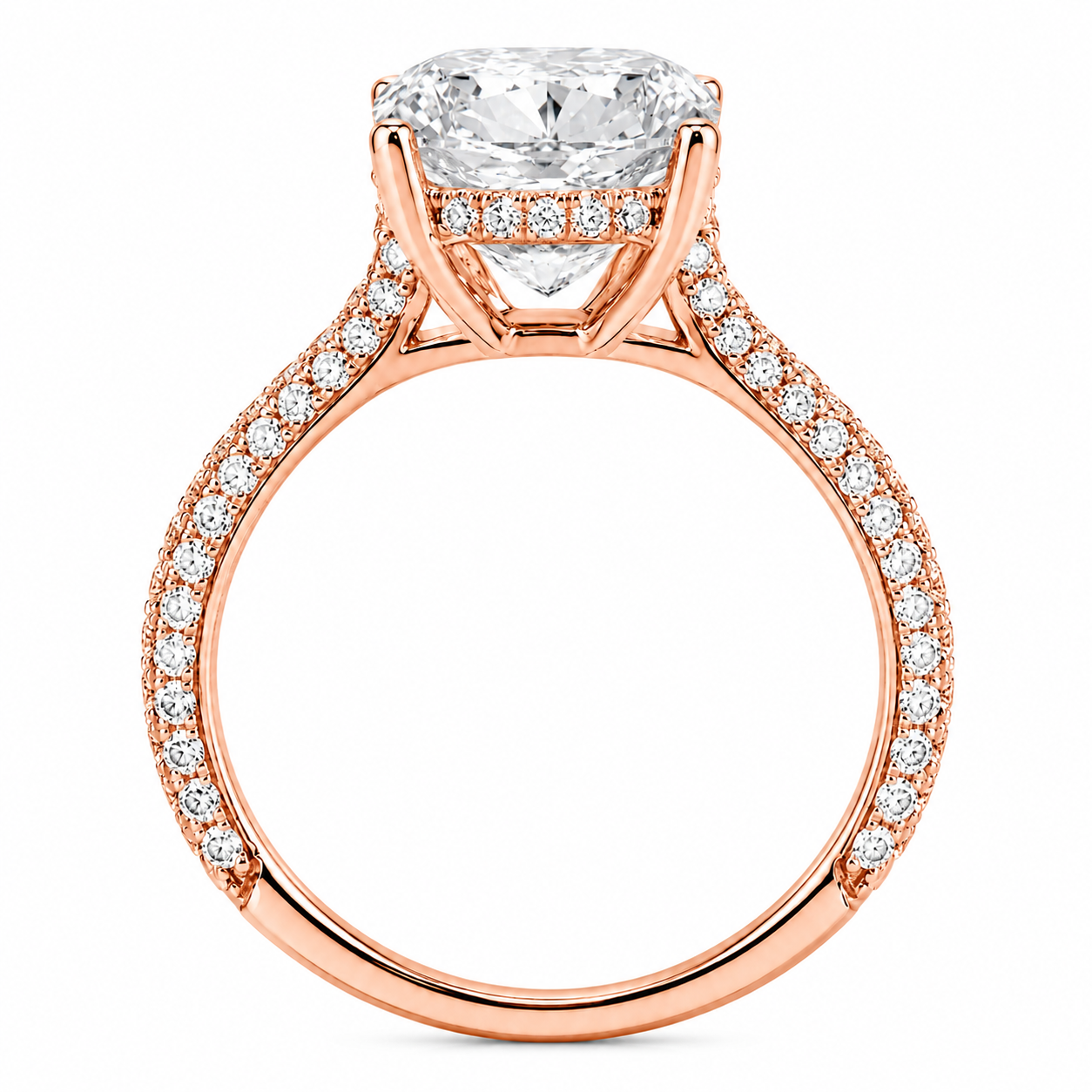 Elongated Cushion Cut Hidden Halo Lab Grown Diamond Ring with 3-side Pavé Band ✧ 1-4 Carat