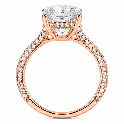 Elongated Cushion Cut Hidden Halo Lab Grown Diamond Ring with 3-side Pavé Band ✧ 1-4 Carat