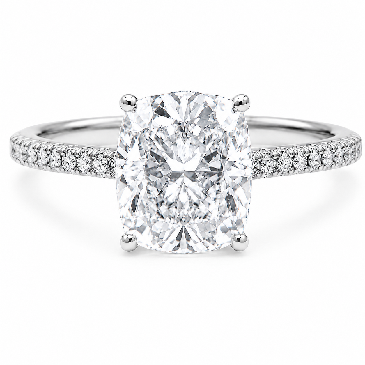Elongated Cushion Cut Hidden Halo Lab Grown Diamond Ring with 3-side Pavé Band ✧ 1-4 Carat