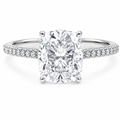 Elongated Cushion Cut Hidden Halo Lab Grown Diamond Ring with 3-side Pavé Band ✧ 1-4 Carat