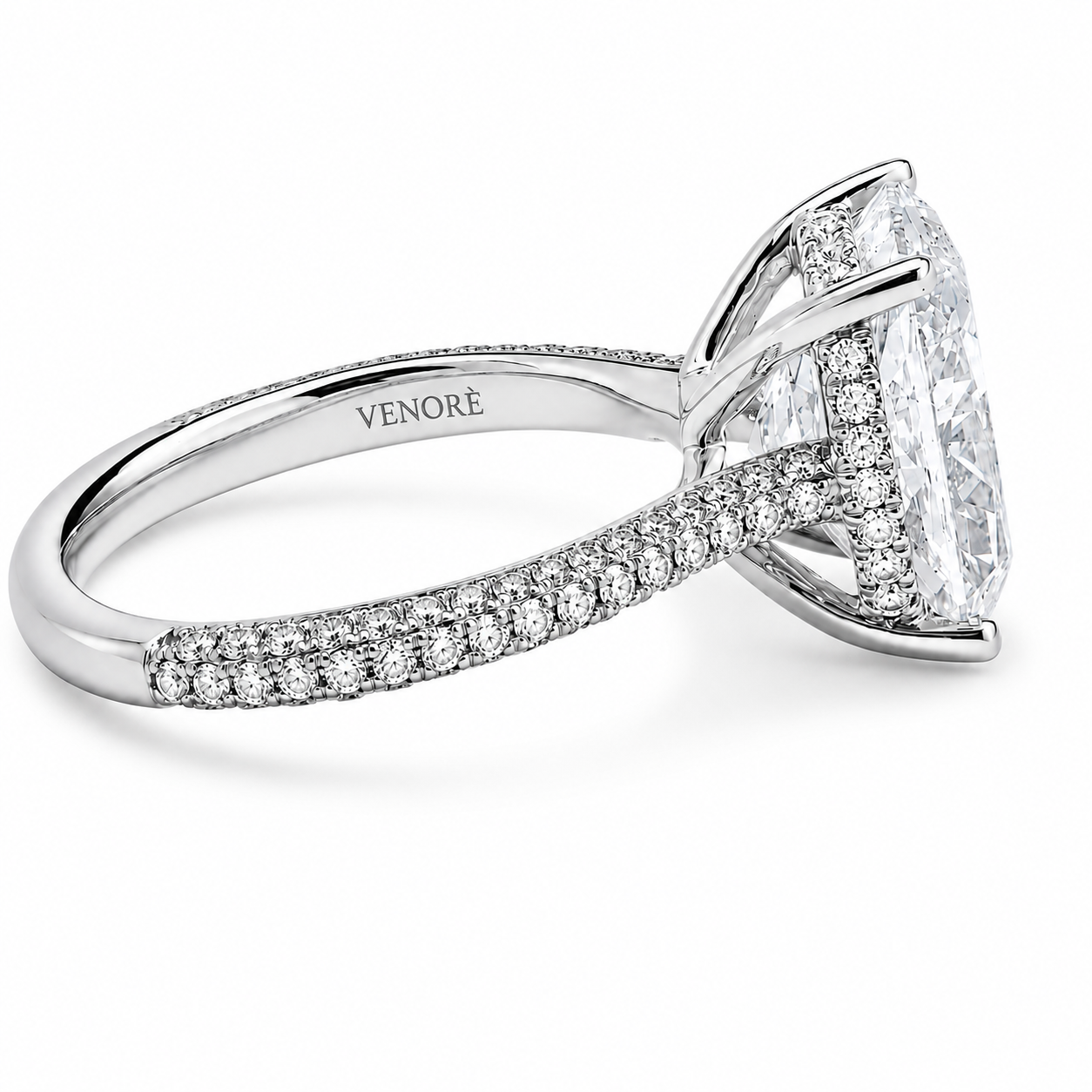 Elongated Cushion Cut Hidden Halo Lab Grown Diamond Ring with 3-side Pavé Band ✧ 1-4 Carat
