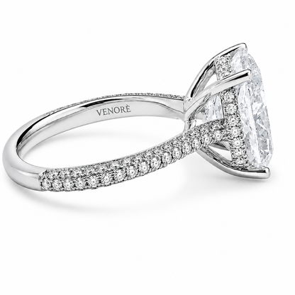 Elongated Cushion Cut Hidden Halo Lab Grown Diamond Ring with 3-side Pavé Band ✧ 1-4 Carat