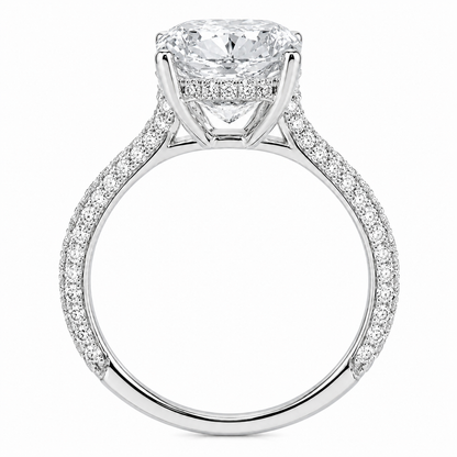 Elongated Cushion Cut Hidden Halo Lab Grown Diamond Ring with 3-side Pavé Band ✧ 1-4 Carat