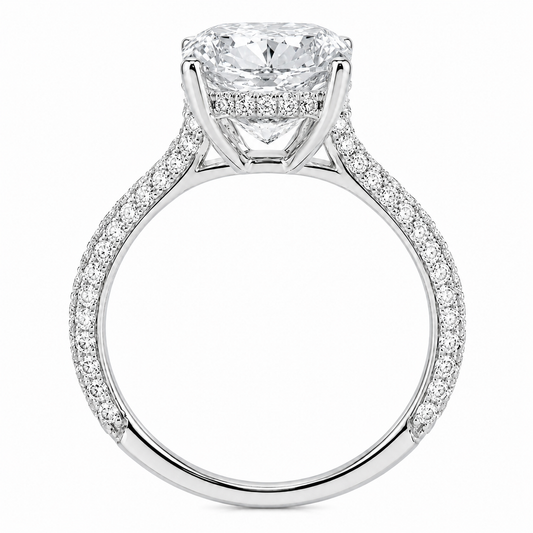 Elongated Cushion Cut Hidden Halo Lab Grown Diamond Ring with 3-side Pavé Band ✧ 1-4 Carat