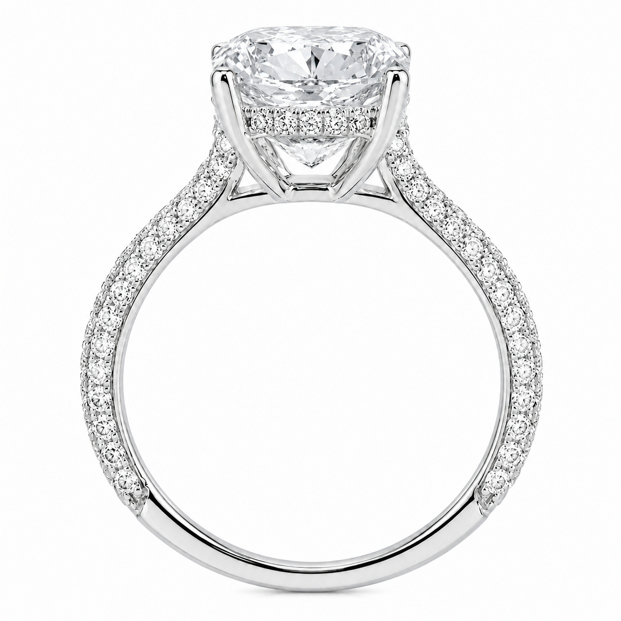 Round Cut Hidden Halo Lab Grown Diamond Ring with 3-side Pavé Band ✧ 1-4 Carat