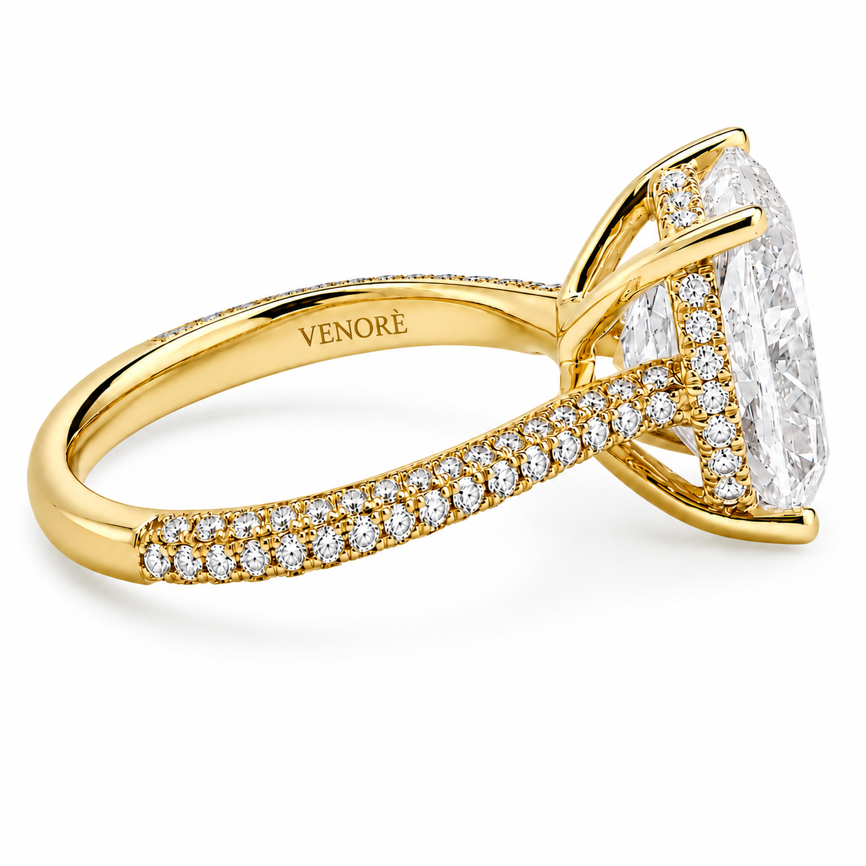 Elongated Cushion Cut Hidden Halo Lab Grown Diamond Ring with 3-side Pavé Band ✧ 1-4 Carat