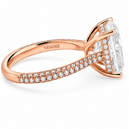 Elongated Cushion Cut Hidden Halo Lab Grown Diamond Ring with 3-side Pavé Band ✧ 1-4 Carat