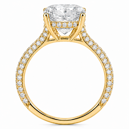 Round Cut Hidden Halo Lab Grown Diamond Ring with 3-side Pavé Band ✧ 1-4 Carat