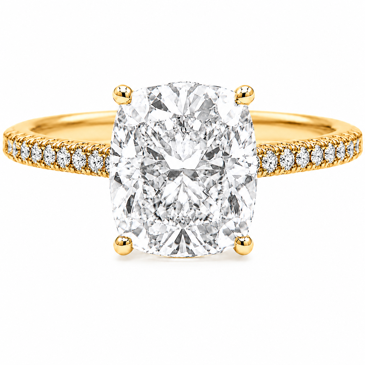 Elongated Cushion Cut Hidden Halo Lab Grown Diamond Ring with 3-side Pavé Band ✧ 1-4 Carat