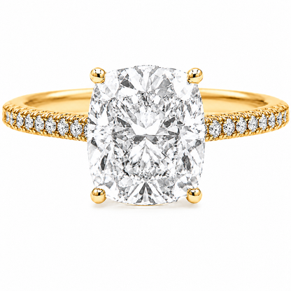 Elongated Cushion Cut Hidden Halo Lab Grown Diamond Ring with 3-side Pavé Band ✧ 1-4 Carat