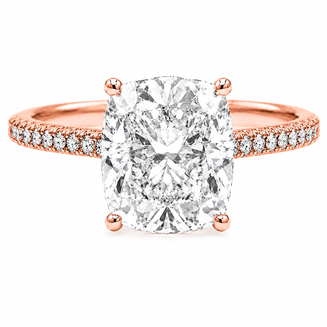 Elongated Cushion Cut Hidden Halo Lab Grown Diamond Ring with 3-side Pavé Band ✧ 1-4 Carat