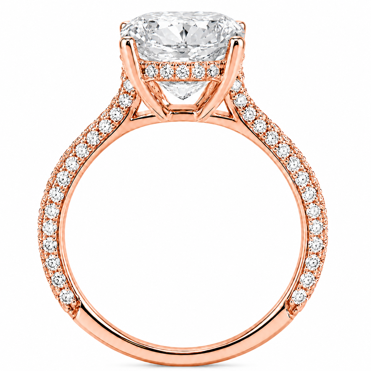 Round Cut Hidden Halo Lab Grown Diamond Ring with 3-side Pavé Band ✧ 1-4 Carat
