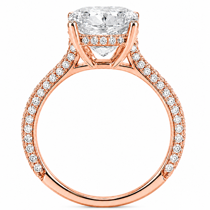 Round Cut Hidden Halo Lab Grown Diamond Ring with 3-side Pavé Band ✧ 1-4 Carat