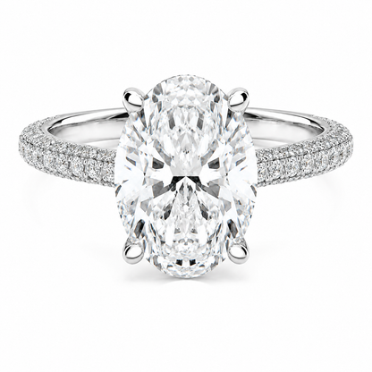 Oval Cut Hidden Halo Lab Grown Diamond Ring with 3-side Pavé Band ✧ 1-4 Carat