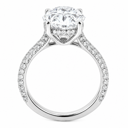 Oval Cut Hidden Halo Lab Grown Diamond Ring with 3-side Pavé Band ✧ 1-4 Carat