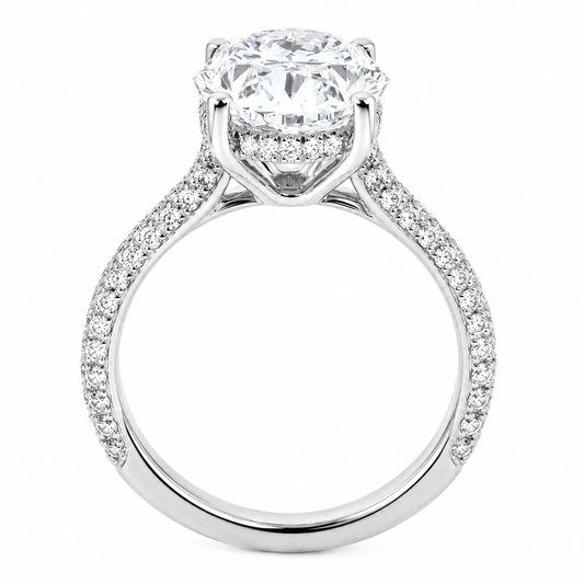 Oval Cut Hidden Halo Lab Grown Diamond Ring with 3-side Pavé Band ✧ 1-4 Carat