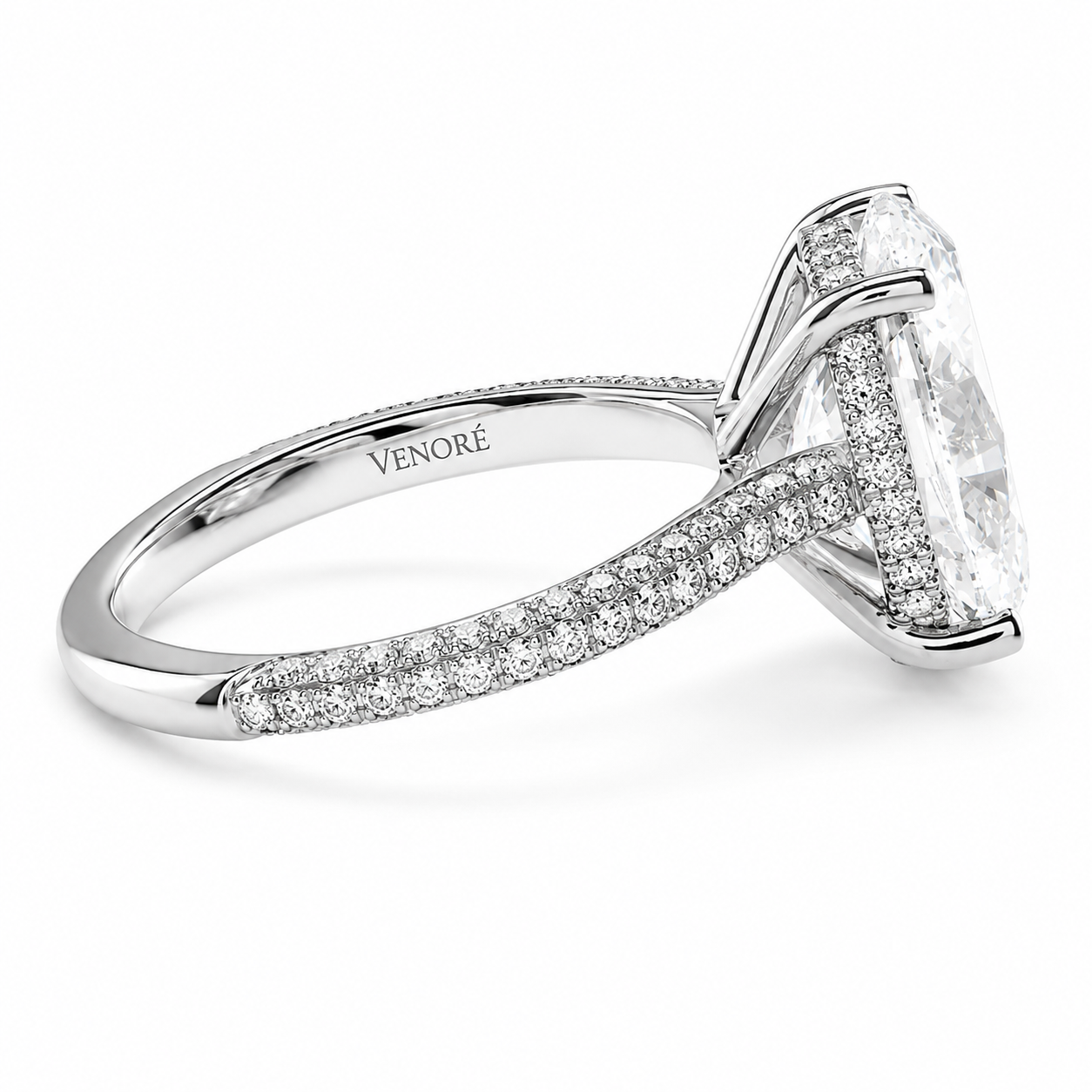 Oval Cut Hidden Halo Lab Grown Diamond Ring with 3-side Pavé Band ✧ 1-4 Carat