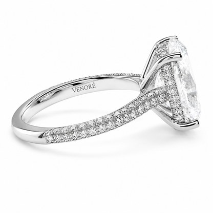 Oval Cut Hidden Halo Lab Grown Diamond Ring with 3-side Pavé Band ✧ 1-4 Carat