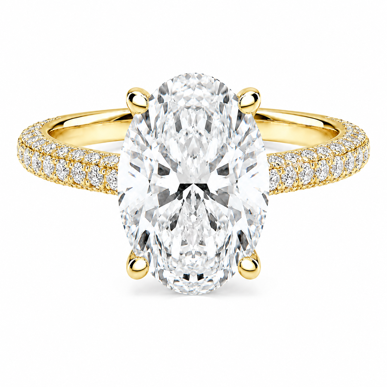 Oval Cut Hidden Halo Lab Grown Diamond Ring with 3-side Pavé Band ✧ 1-4 Carat