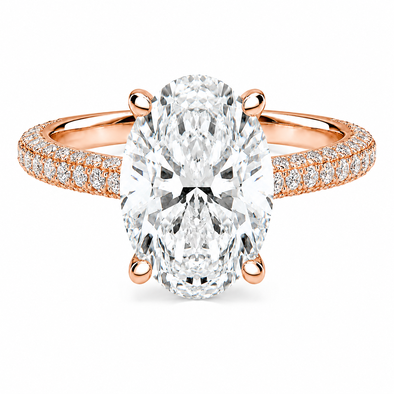 Oval Cut Hidden Halo Lab Grown Diamond Ring with 3-side Pavé Band ✧ 1-4 Carat