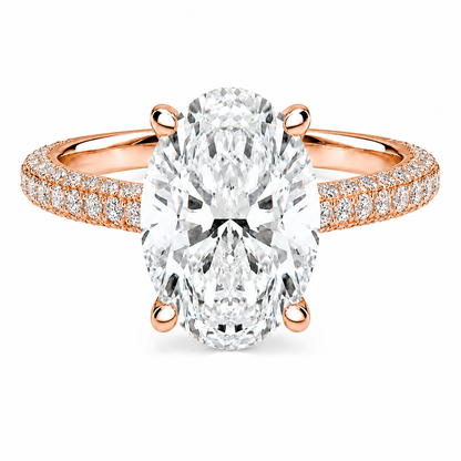 Oval Cut Hidden Halo Lab Grown Diamond Ring with 3-side Pavé Band ✧ 1-4 Carat
