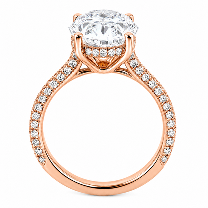 Oval Cut Hidden Halo Lab Grown Diamond Ring with 3-side Pavé Band ✧ 1-4 Carat