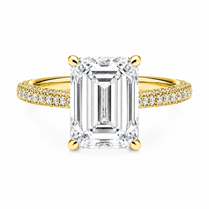 Emerald Cut Hidden Halo Lab Grown Diamond Ring with 3-side Pavé Band ✧ 1-4 Carat