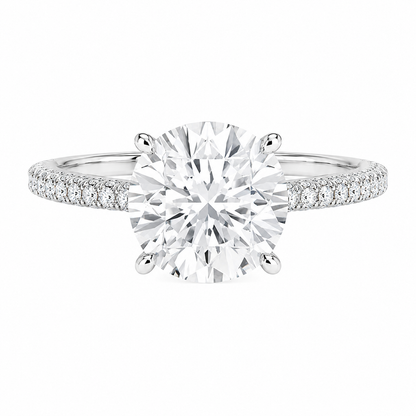 Round Cut Hidden Halo Lab Grown Diamond Ring with 3-side Pavé Band ✧ 1-4 Carat