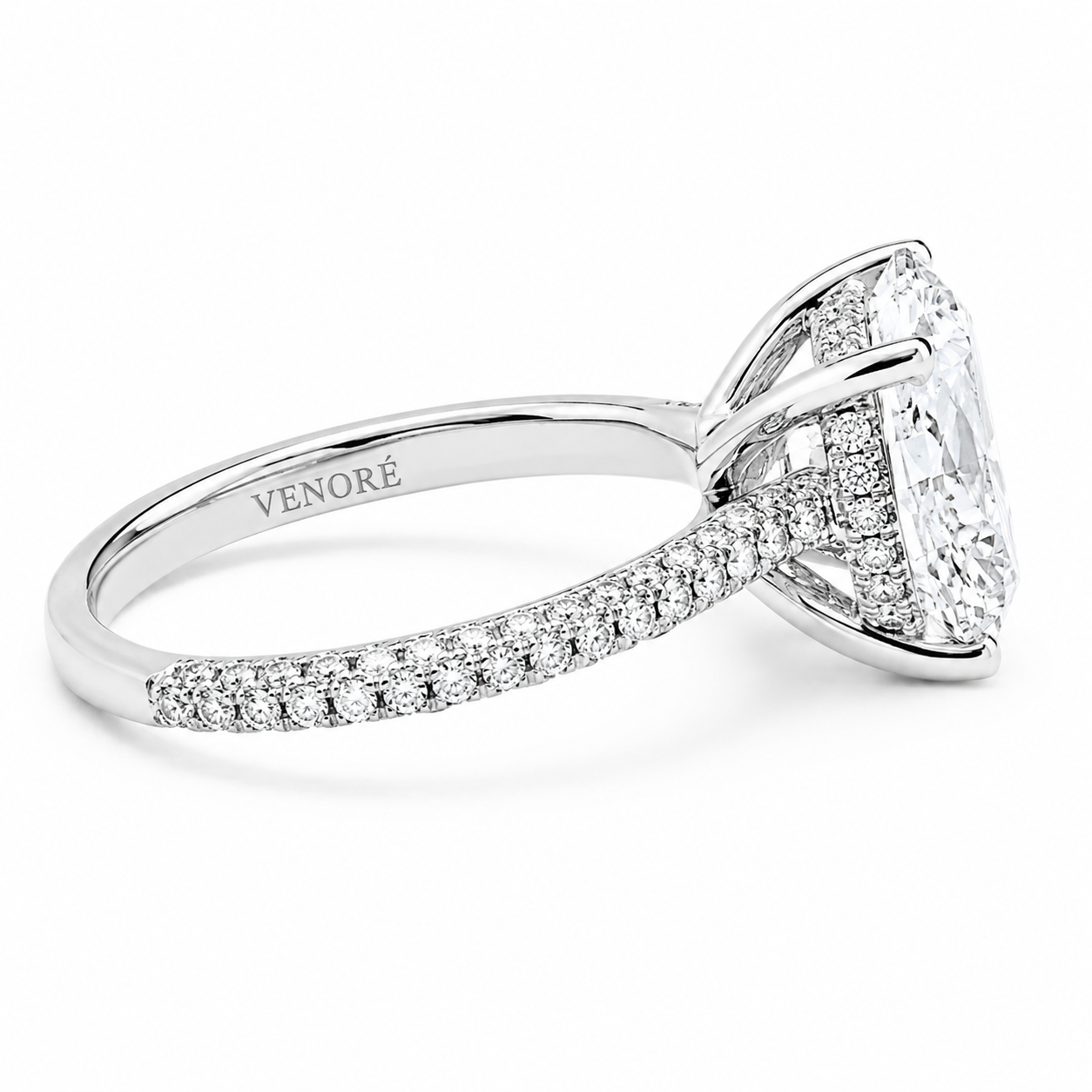 Round Cut Hidden Halo Lab Grown Diamond Ring with 3-side Pavé Band ✧ 1-4 Carat