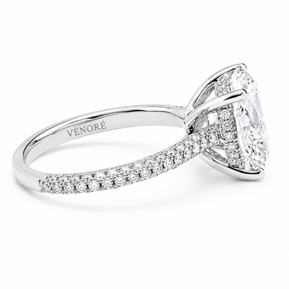Round Cut Hidden Halo Lab Grown Diamond Ring with 3-side Pavé Band ✧ 1-4 Carat