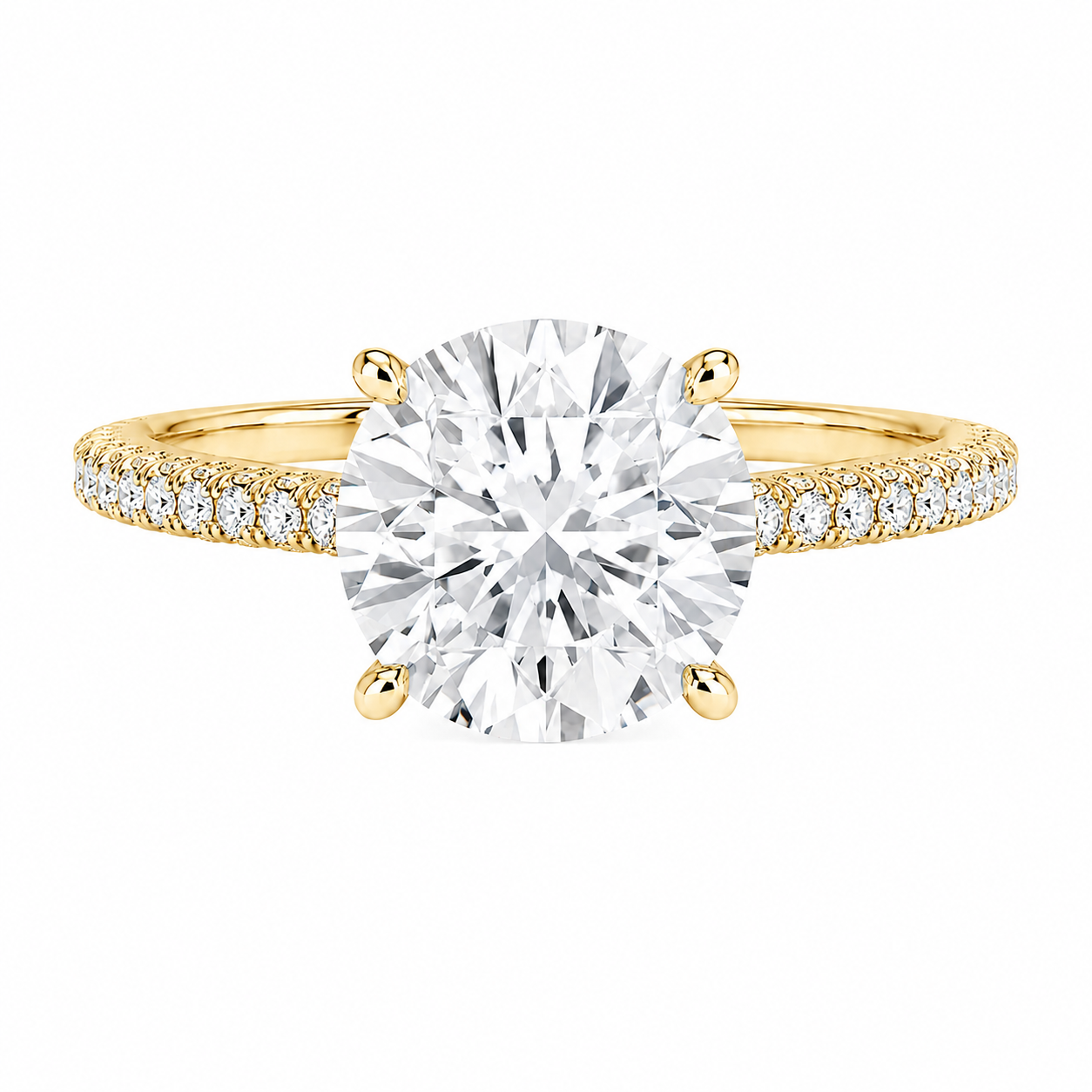 Round Cut Hidden Halo Lab Grown Diamond Ring with 3-side Pavé Band ✧ 1-4 Carat