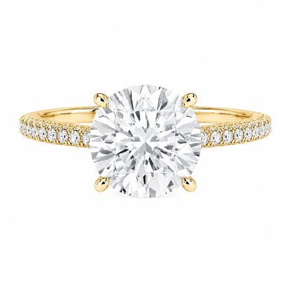 Round Cut Hidden Halo Lab Grown Diamond Ring with 3-side Pavé Band ✧ 1-4 Carat